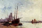 Shipping In The Docks by Eugene Galien-Laloue